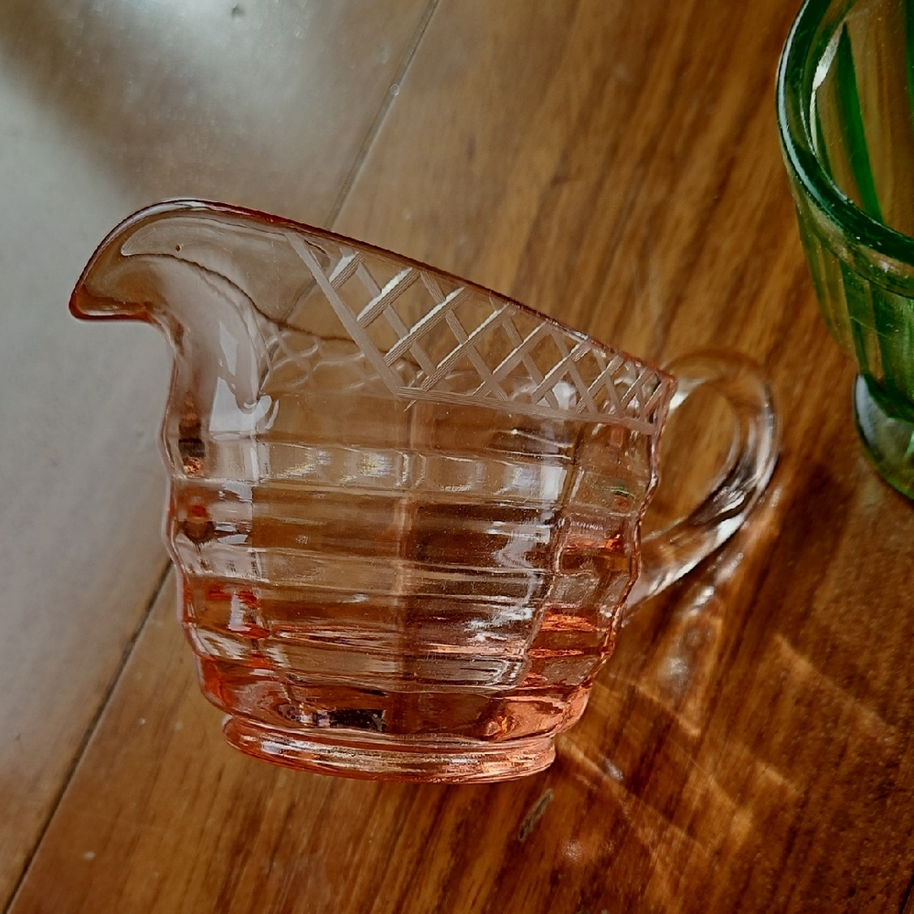 Depression Glass. Pink And Green Creamer